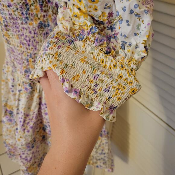 1 State Medium Floral Cottagecore Puff Sleeve Smocked Mini Dress - Picture 7 of 8